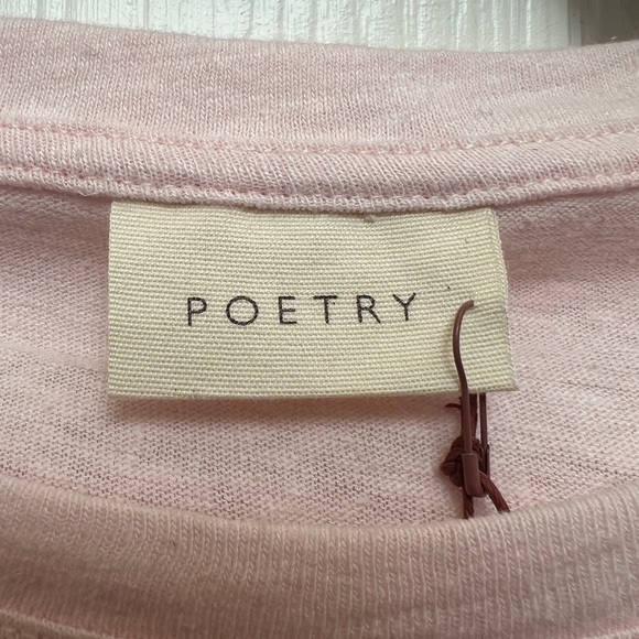 Poetry Linen Cotton Knit Top Blush Pink Puff Sleeve Anthro Style NWT US 10 - Picture 4 of 7